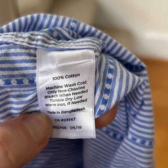 Talbots Blue & White Pin Stripe Polka Dot Long Sleeve Button Down - Picture 7 of 8